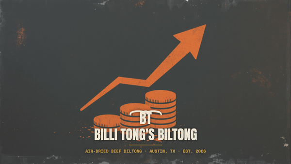 Banksy-style coins and growth arrow stencil with the Billi Tong's Biltong logo - grazing board business biltong wholesale