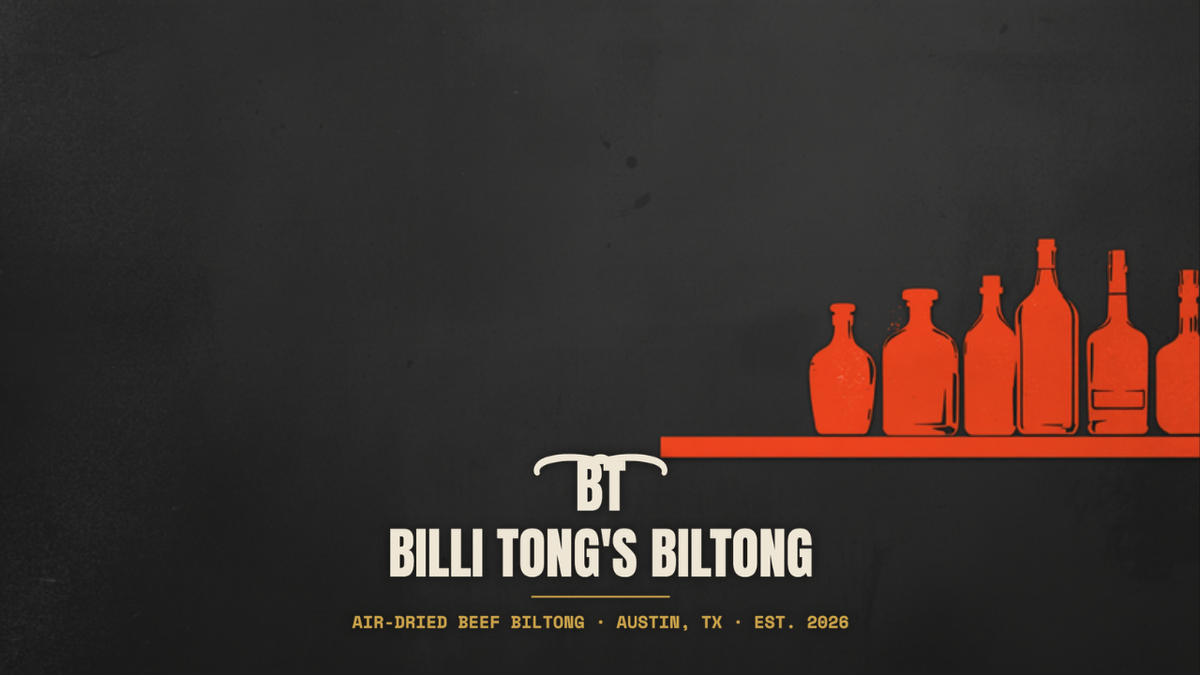 Banksy-style back-bar bottles shelf stencil with the Billi Tong's Biltong logo - biltong behind the bar
