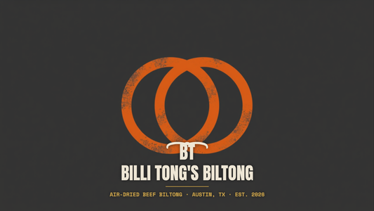 Banksy-style wedding rings stencil with the Billi Tong's Biltong logo - Austin wedding favours biltong