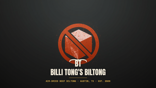 Banksy-style crossed-out sugar cube stencil with the Billi Tong's Biltong logo - low-sodium sugar-free biltong