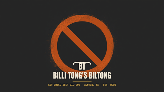 Banksy-style prohibition no-entry sign stencil with the Billi Tong's Biltong logo - why is biltong illegal in the US