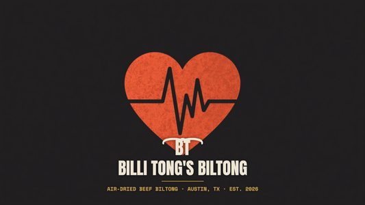 Banksy-style heart with pulse line stencil with the Billi Tong's Biltong logo - is biltong healthy