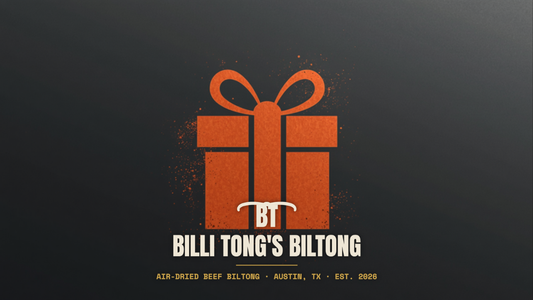 Banksy-style gift box stencil with the Billi Tong's Biltong logo - biltong gift box