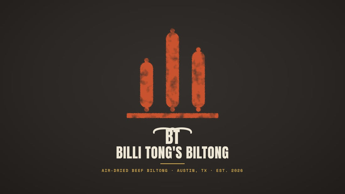 Banksy-style three beef sticks ranked like a bar chart stencil with the Billi Tong's Biltong logo - best beef sticks