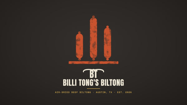 Banksy-style three beef sticks ranked like a bar chart stencil with the Billi Tong's Biltong logo - best beef sticks