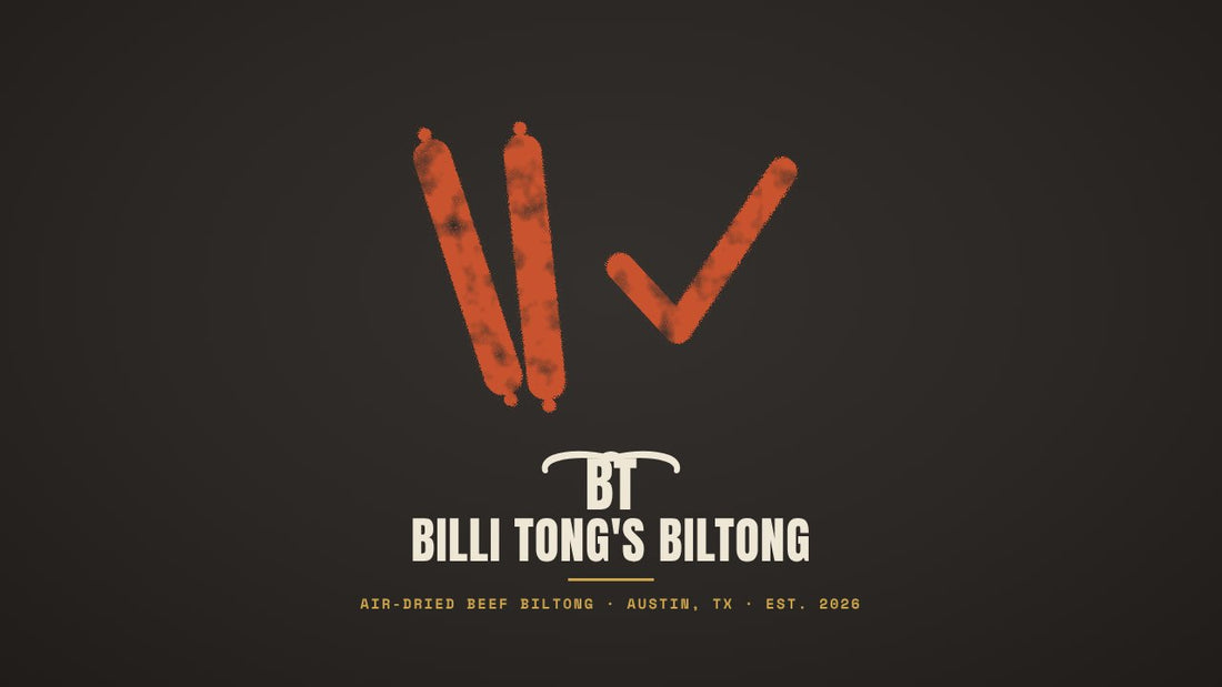 Banksy-style two droewors sticks and check mark stencil with the Billi Tong's Biltong logo - is droewors healthy
