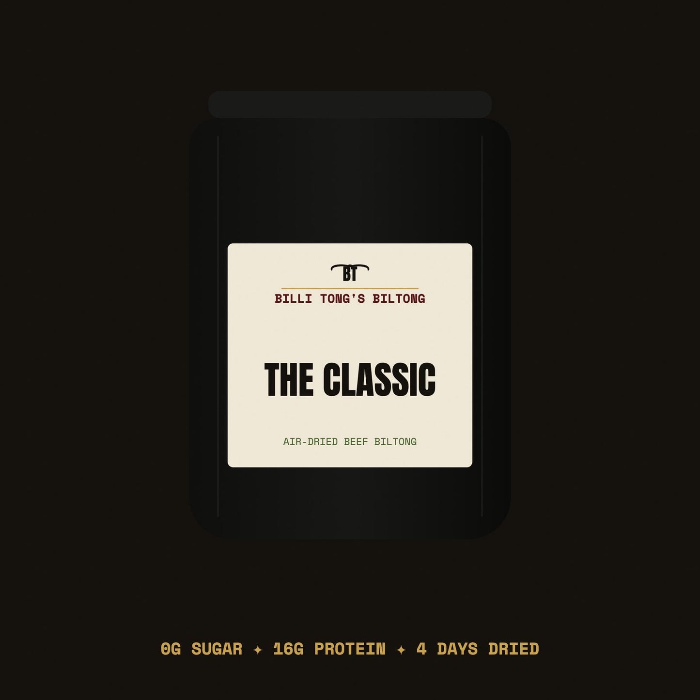 The Classic — Billi Tong's grass-fed air-dried beef biltong pouch, 0g sugar, protein-packed, Austin TX